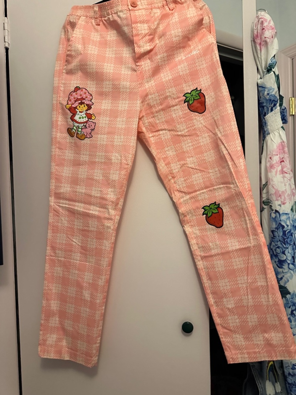 Girls' Pink Plaid Strawberry Patch Casual Pants